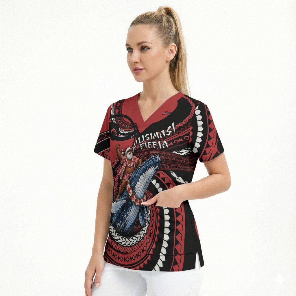Tonga Christmas Scrub Top Santa Riding Humpback Whale DT05 - Polynesian Pride