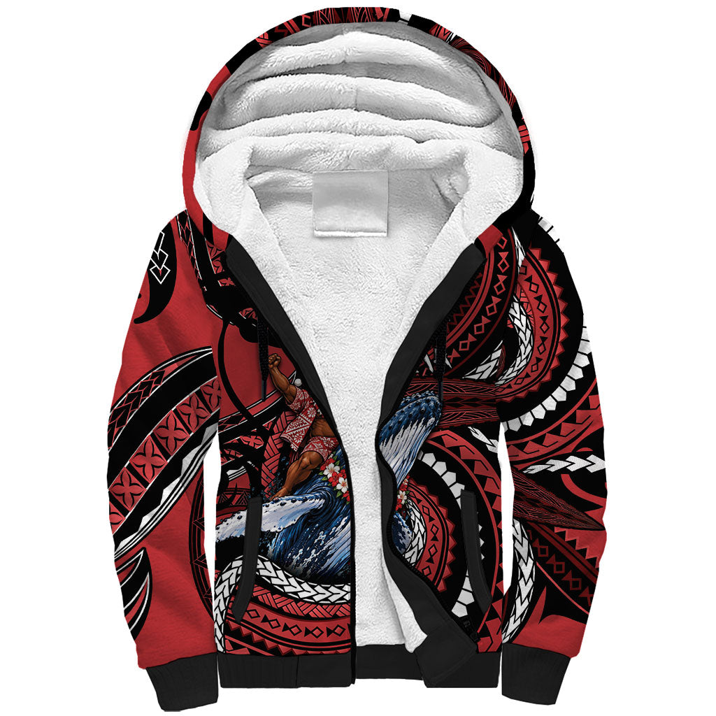 Tonga Christmas Sherpa Hoodie Santa Riding Humpback Whale DT05 Unisex Red - Polynesian Pride