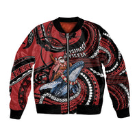 Tonga Christmas Sleeve Zip Bomber Jacket Santa Riding Humpback Whale DT05 Unisex Red - Polynesian Pride