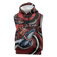 Tonga Christmas Sleeveless Hoodie Santa Riding Humpback Whale DT05 Red - Polynesian Pride