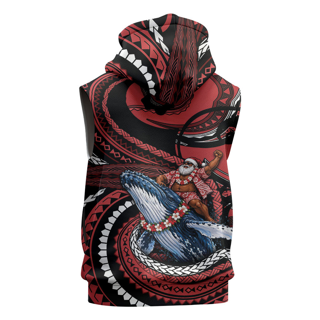 Tonga Christmas Sleeveless Hoodie Santa Riding Humpback Whale DT05 - Polynesian Pride