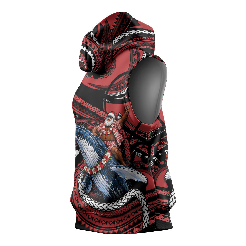 Tonga Christmas Sleeveless Hoodie Santa Riding Humpback Whale DT05 - Polynesian Pride