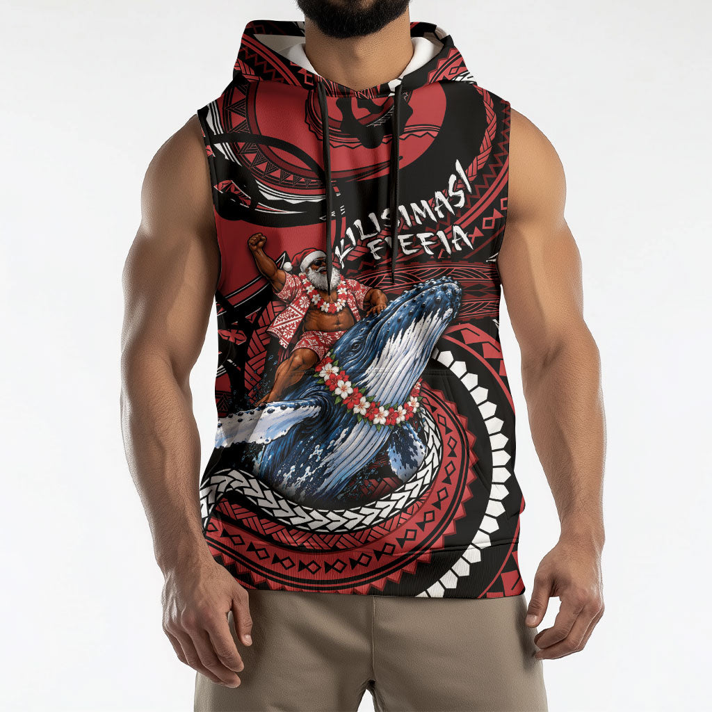 Tonga Christmas Sleeveless Hoodie Santa Riding Humpback Whale DT05 - Polynesian Pride