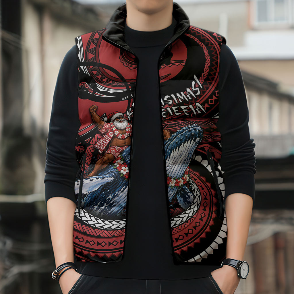 Tonga Christmas Sleeveless Puffer Jacket Santa Riding Humpback Whale DT05 - Polynesian Pride
