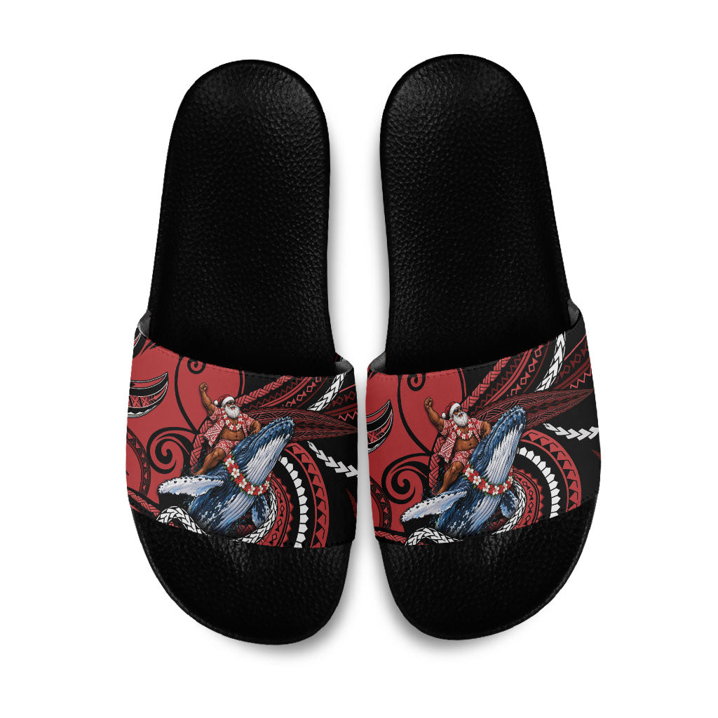 Tonga Christmas Slide Sandals Santa Riding Humpback Whale DT05 Red - Polynesian Pride