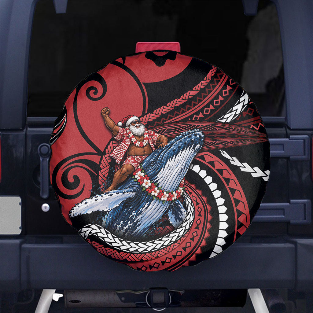 Tonga Christmas Spare Tire Cover Santa Riding Humpback Whale DT05 No hole Red - Polynesian Pride
