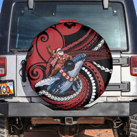 Tonga Christmas Spare Tire Cover Santa Riding Humpback Whale DT05 Red - Polynesian Pride