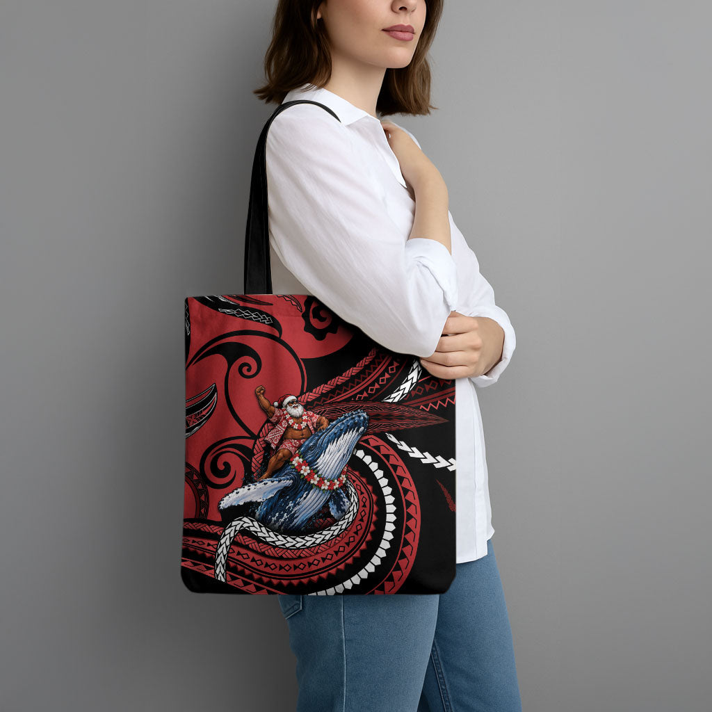 Tonga Christmas Tote Bag Santa Riding Humpback Whale DT05 - Polynesian Pride