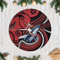 Tonga Christmas Tree Skirt Santa Riding Humpback Whale DT05 Casual Red - Polynesian Pride