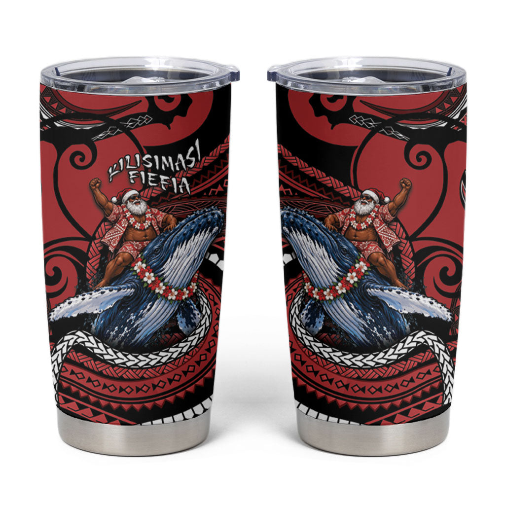 Tonga Christmas Tumbler Cup Santa Riding Humpback Whale DT05 Red - Polynesian Pride