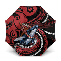 Tonga Christmas Umbrella Santa Riding Humpback Whale DT05 One Size Folded 11.42 inch Opened Diameter 37.4 inch Red - Polynesian Pride