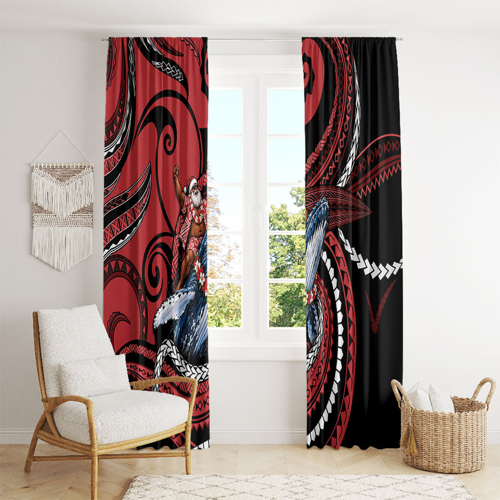 Tonga Christmas Window Curtain Santa Riding Humpback Whale DT05 - Polynesian Pride
