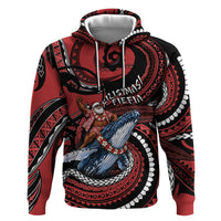 Tonga Christmas Zip Hoodie Santa Riding Humpback Whale DT05 Pullover Hoodie Red - Polynesian Pride