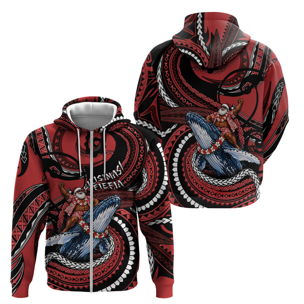 Tonga Christmas Zip Hoodie Santa Riding Humpback Whale DT05 - Polynesian Pride