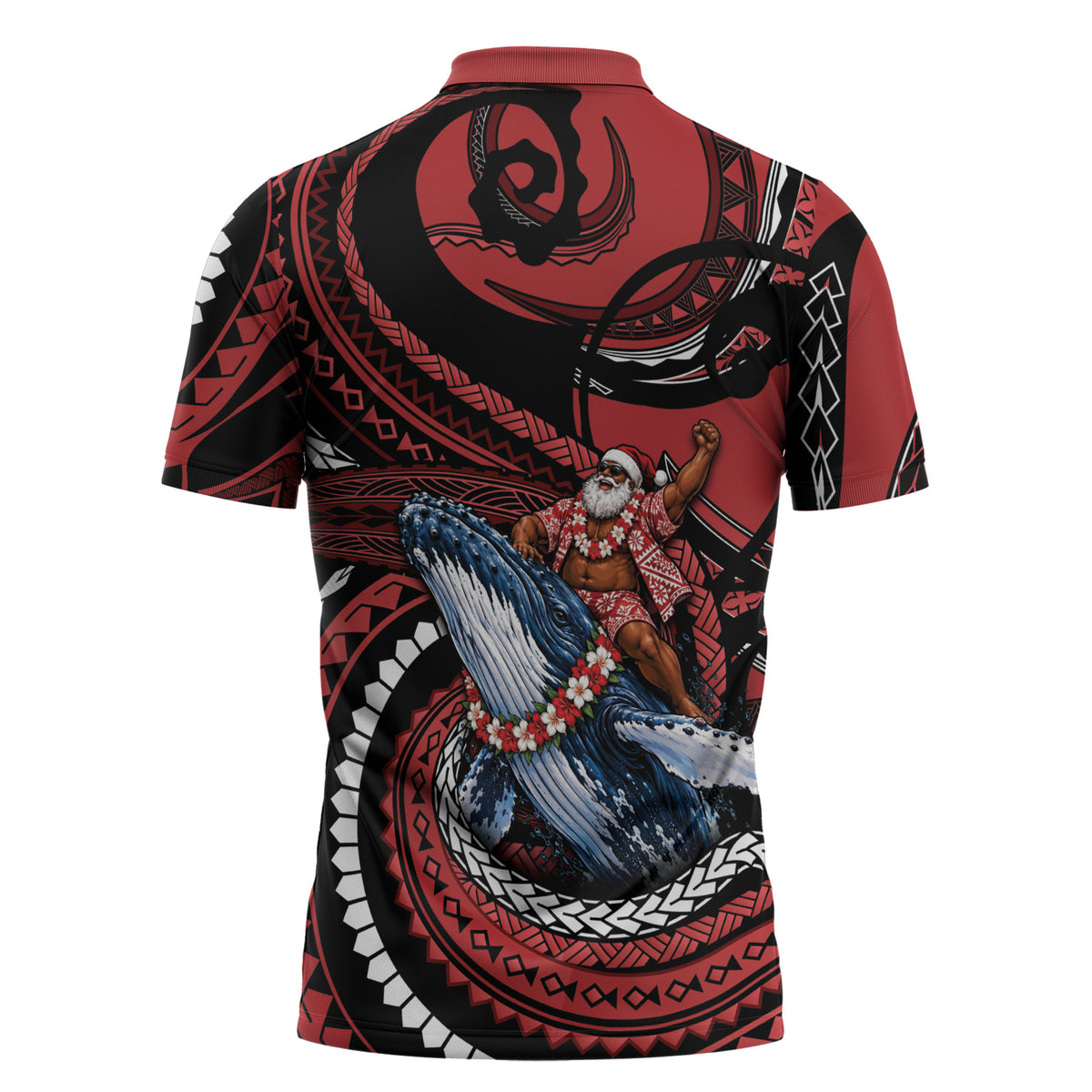 Tonga Christmas Zipper Polo Shirt Santa Riding Humpback Whale DT05 - Polynesian Pride