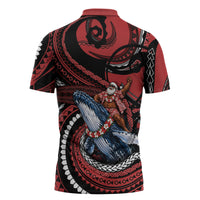 Tonga Christmas Zipper Polo Shirt Santa Riding Humpback Whale DT05 - Polynesian Pride