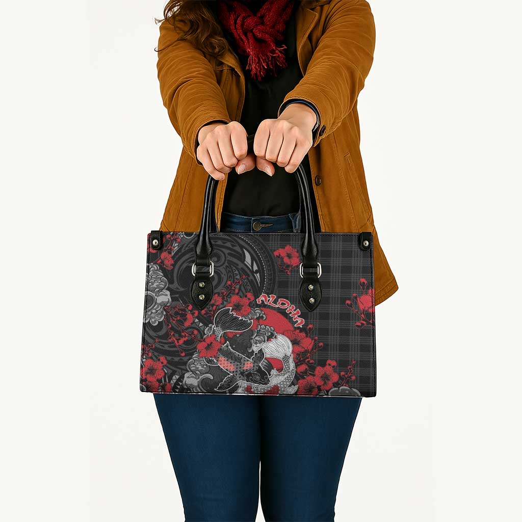 Hawaiian And Japanese Leather Bag Aloha Koi Fish Palaka Patterns DT05 - Polynesian Pride