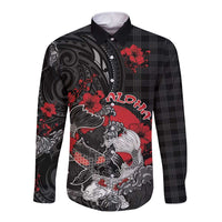Personalised Hawaiian And Japanese Long Sleeve Button Shirt Aloha Koi Fish Palaka Patterns DT05 Unisex Black - Polynesian Pride
