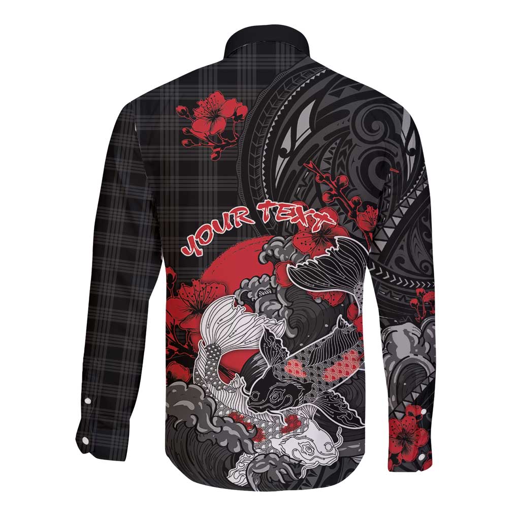 Personalised Hawaiian And Japanese Long Sleeve Button Shirt Aloha Koi Fish Palaka Patterns DT05 - Polynesian Pride