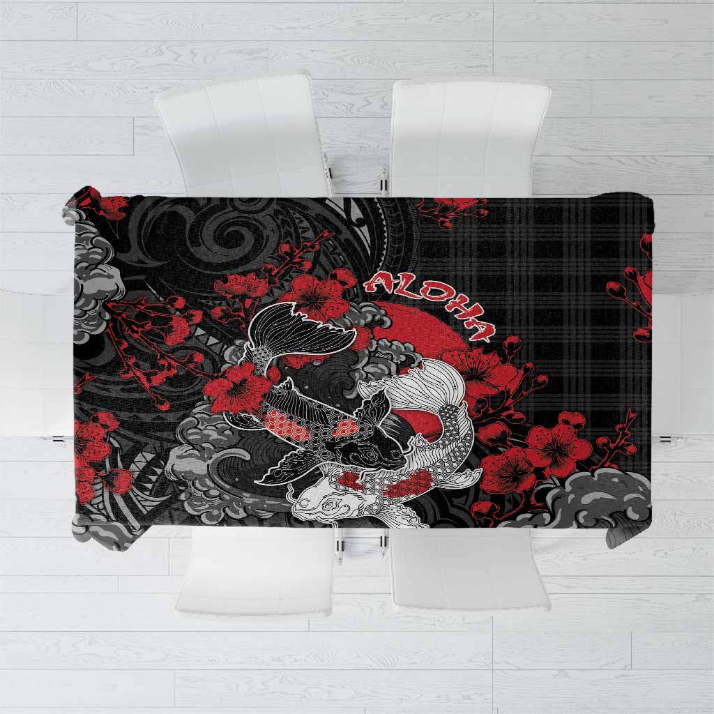 Hawaiian And Japanese Tablecloth Aloha Koi Fish Palaka Patterns DT05 Black - Polynesian Pride
