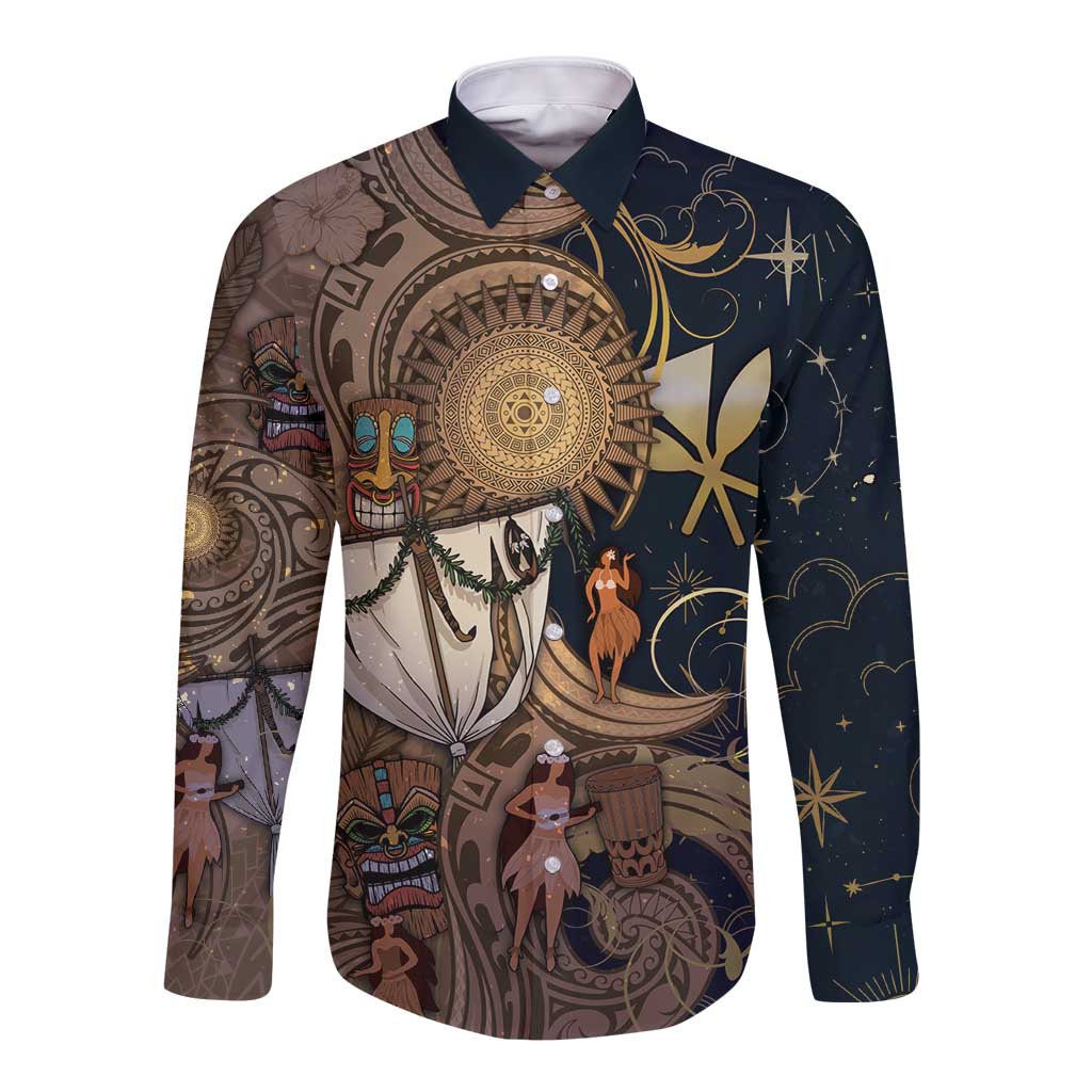 Hawaii Makahiki Long Sleeve Button Shirt Polynesian Sky And Earth DT05 Unisex Gold - Polynesian Pride
