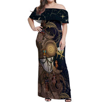 Hawaii Makahiki Off Shoulder Maxi Dress Polynesian Sky And Earth DT05 Women Gold - Polynesian Pride