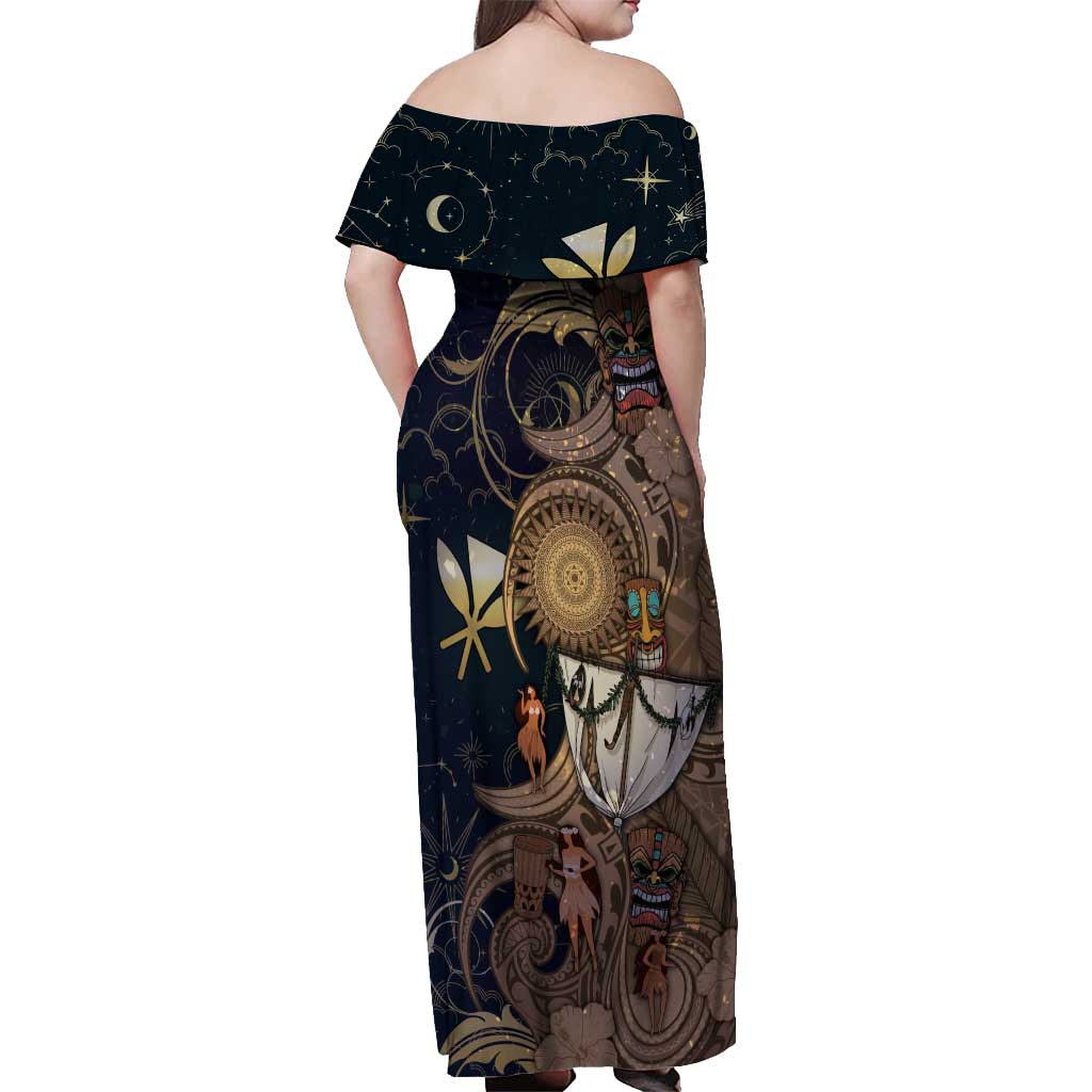 Hawaii Makahiki Off Shoulder Maxi Dress Polynesian Sky And Earth DT05 - Polynesian Pride