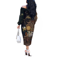 Hawaii Makahiki Off The Shoulder Long Sleeve Dress Polynesian Sky And Earth DT05 - Polynesian Pride