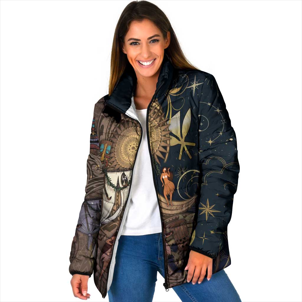 Hawaii Makahiki Padded Jacket Polynesian Sky And Earth DT05 Women Gold - Polynesian Pride