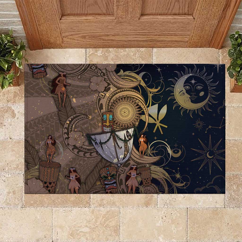 Hawaii Makahiki Rubber Doormat Polynesian Sky And Earth DT05 Gold - Polynesian Pride
