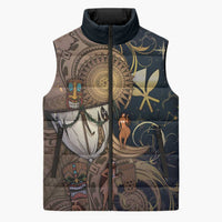 Hawaii Makahiki Sleeveless Puffer Jacket Polynesian Sky And Earth DT05 Unisex Gold - Polynesian Pride