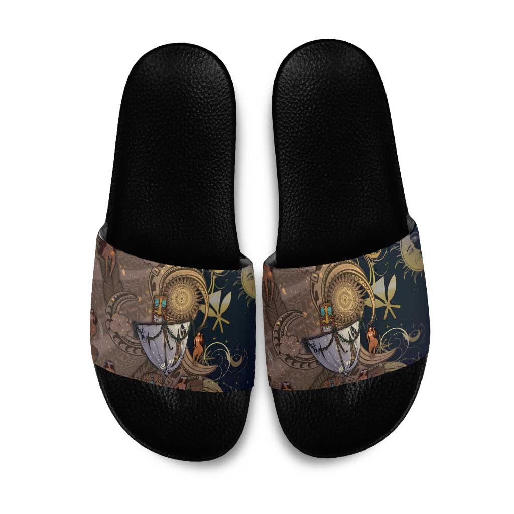 Hawaii Makahiki Slide Sandals Polynesian Sky And Earth DT05 Gold - Polynesian Pride