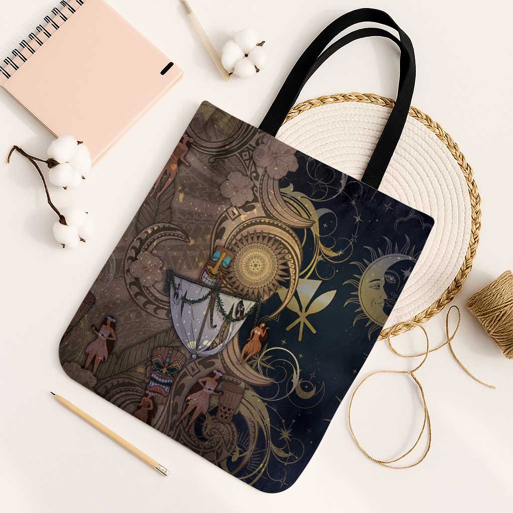 Hawaii Makahiki Tote Bag Polynesian Sky And Earth DT05 Black Strap One Size Gold - Polynesian Pride