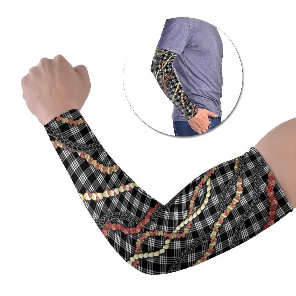 Hawaii Palaka Niihau Shell Lei Arm Sleeves Tropical Island Plaid Patterns DT05 Set of 2 Black - Polynesian Pride