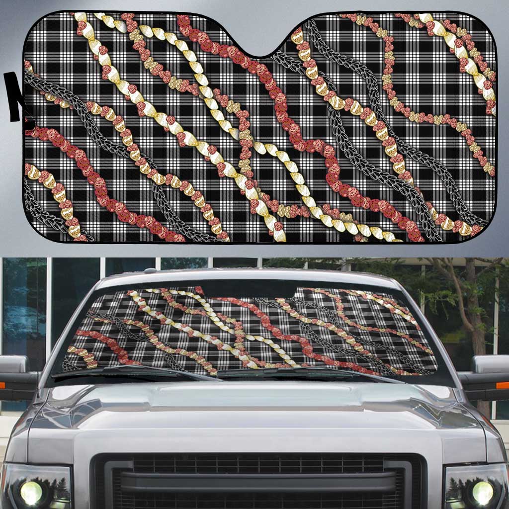 Hawaii Palaka Niihau Shell Lei Auto Sun Shade Tropical Island Plaid Patterns DT05 Black - Polynesian Pride