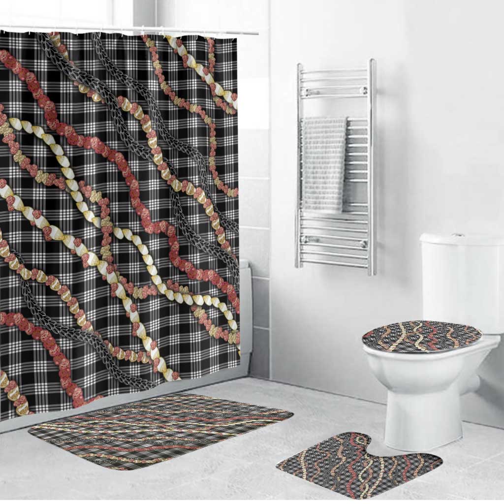 Hawaii Palaka Niihau Shell Lei Bathroom Set Tropical Island Plaid Patterns DT05 Bathroom Set (4 pcs) Black - Polynesian Pride