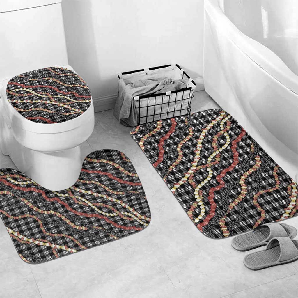 Hawaii Palaka Niihau Shell Lei Bathroom Set Tropical Island Plaid Patterns DT05 Mat Set Only (3 pcs) One Size Black - Polynesian Pride