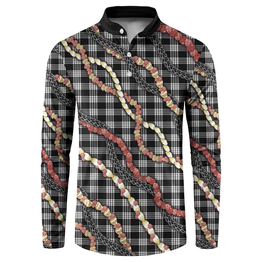 Hawaii Palaka Niihau Shell Lei Button Sweatshirt Tropical Island Plaid Patterns DT05 Black - Polynesian Pride