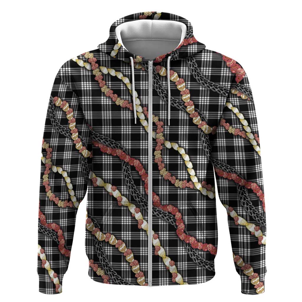 Hawaii Palaka Niihau Shell Lei Hoodie Tropical Island Plaid Patterns DT05 Zip Hoodie Black - Polynesian Pride