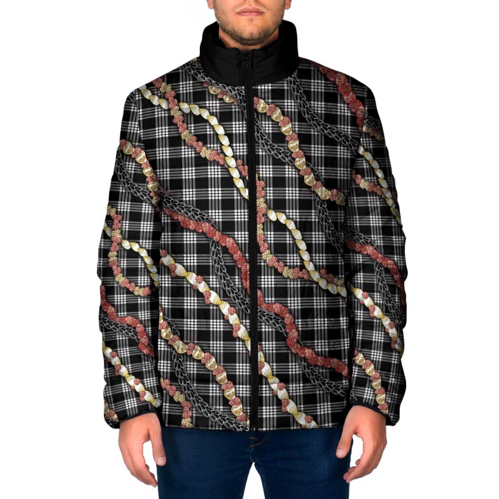 Hawaii Palaka Niihau Shell Lei Padded Jacket Tropical Island Plaid Patterns DT05 Men Black - Polynesian Pride
