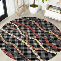 Hawaii Palaka Niihau Shell Lei Round Carpet Tropical Island Plaid Patterns DT05 Black - Polynesian Pride