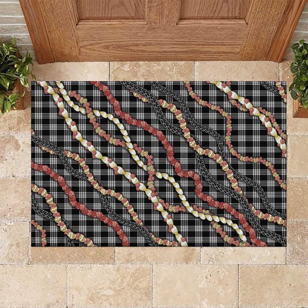 Hawaii Palaka Niihau Shell Lei Rubber Doormat Tropical Island Plaid Patterns DT05 Black - Polynesian Pride
