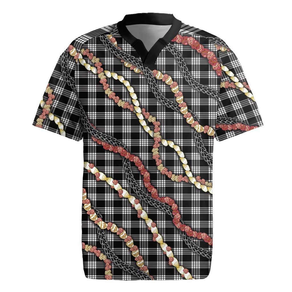 Hawaii Palaka Niihau Shell Lei Rugby Jersey Tropical Island Plaid Patterns DT05 Black - Polynesian Pride