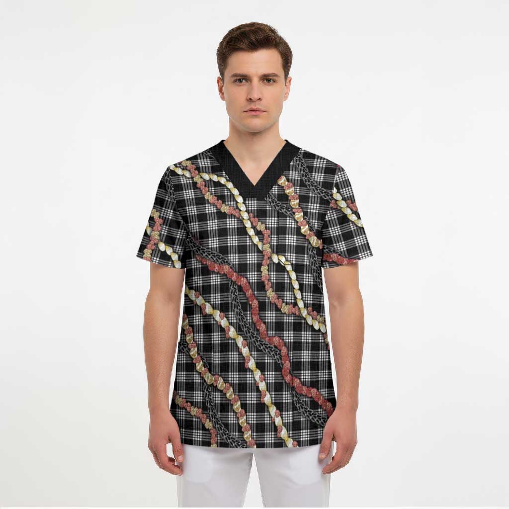 Hawaii Palaka Niihau Shell Lei Scrub Top Tropical Island Plaid Patterns DT05 - Polynesian Pride