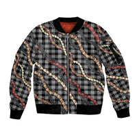 Hawaii Palaka Niihau Shell Lei Sleeve Zip Bomber Jacket Tropical Island Plaid Patterns DT05 Unisex Black - Polynesian Pride
