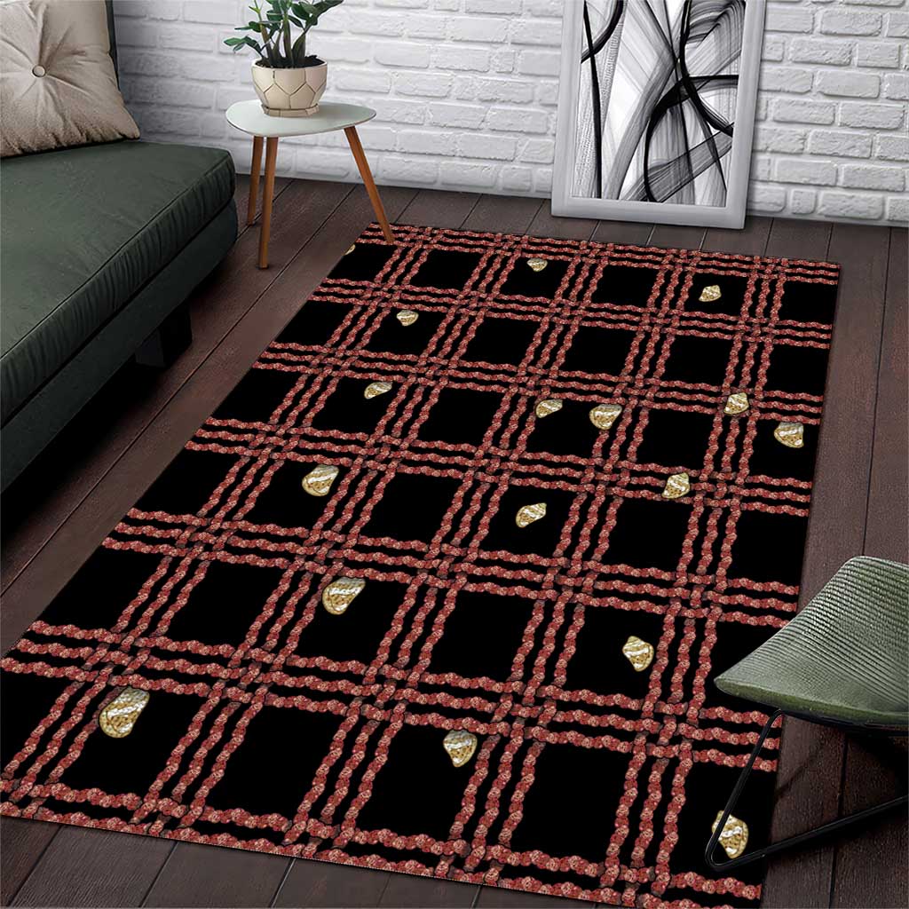 Hawaii Palaka Kahelelani Shell Lei Costume Area Rug Plaid Patterns DT05 Black - Polynesian Pride
