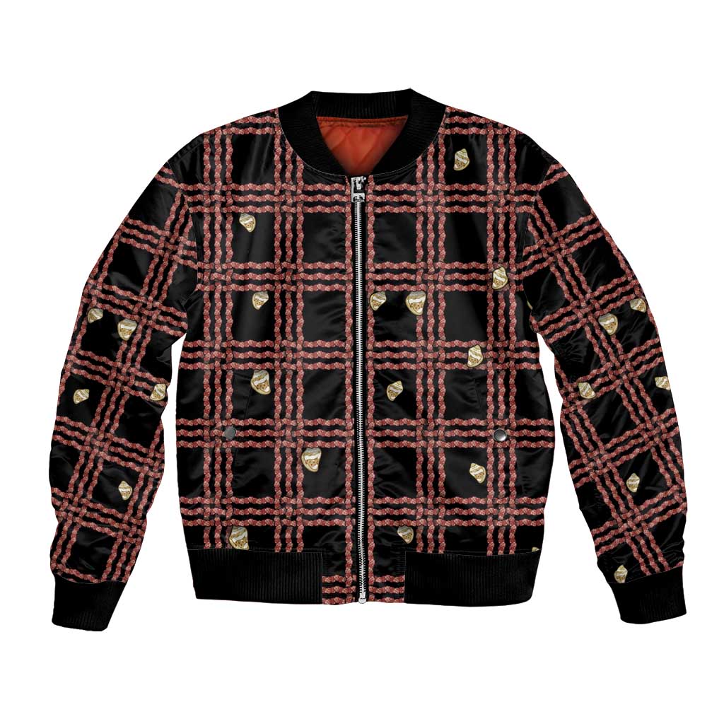 Hawaii Palaka Kahelelani Shell Lei Costume Bomber Jacket Plaid Patterns DT05 Unisex Black - Polynesian Pride