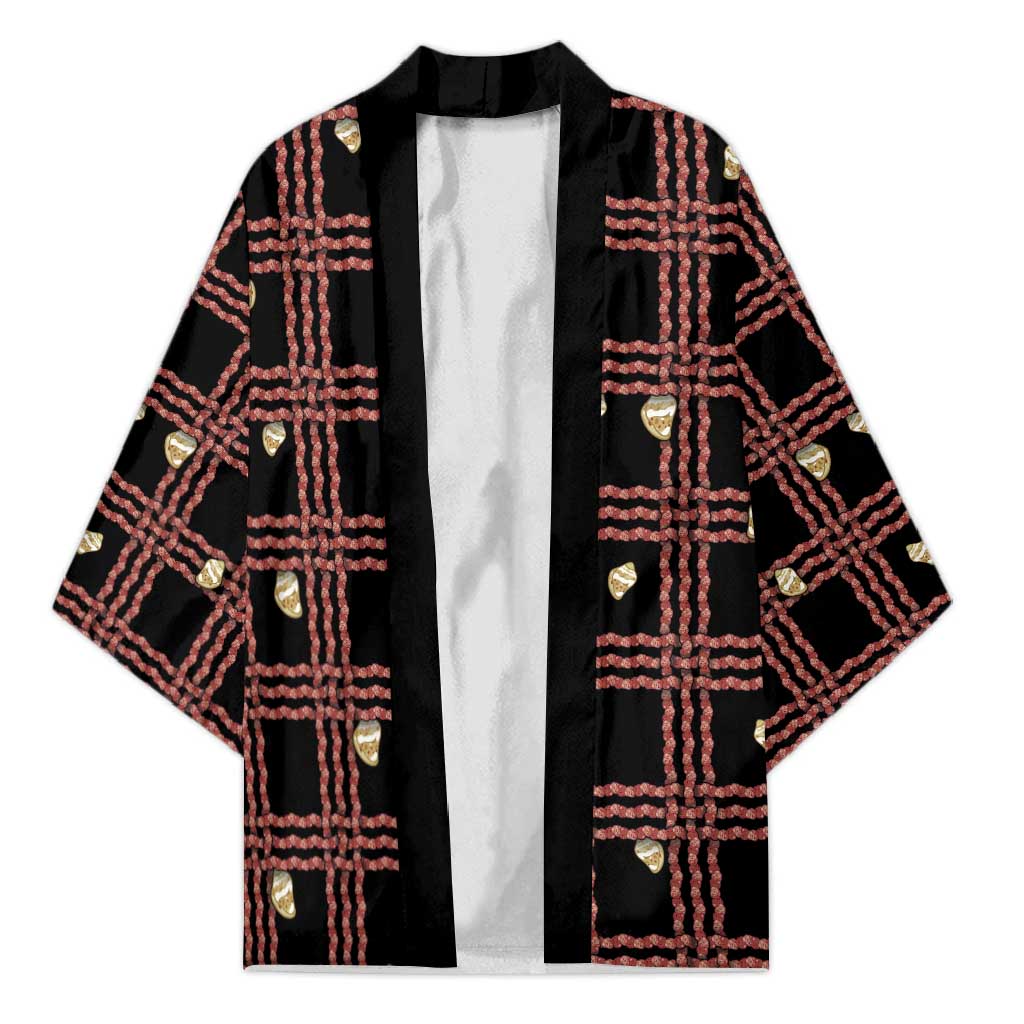 Hawaii Palaka Kahelelani Shell Lei Costume Kimono Plaid Patterns DT05 Unisex Black - Polynesian Pride