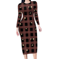 Hawaii Palaka Kahelelani Shell Lei Costume Long Sleeve Bodycon Dress Plaid Patterns DT05 Long Dress Black - Polynesian Pride