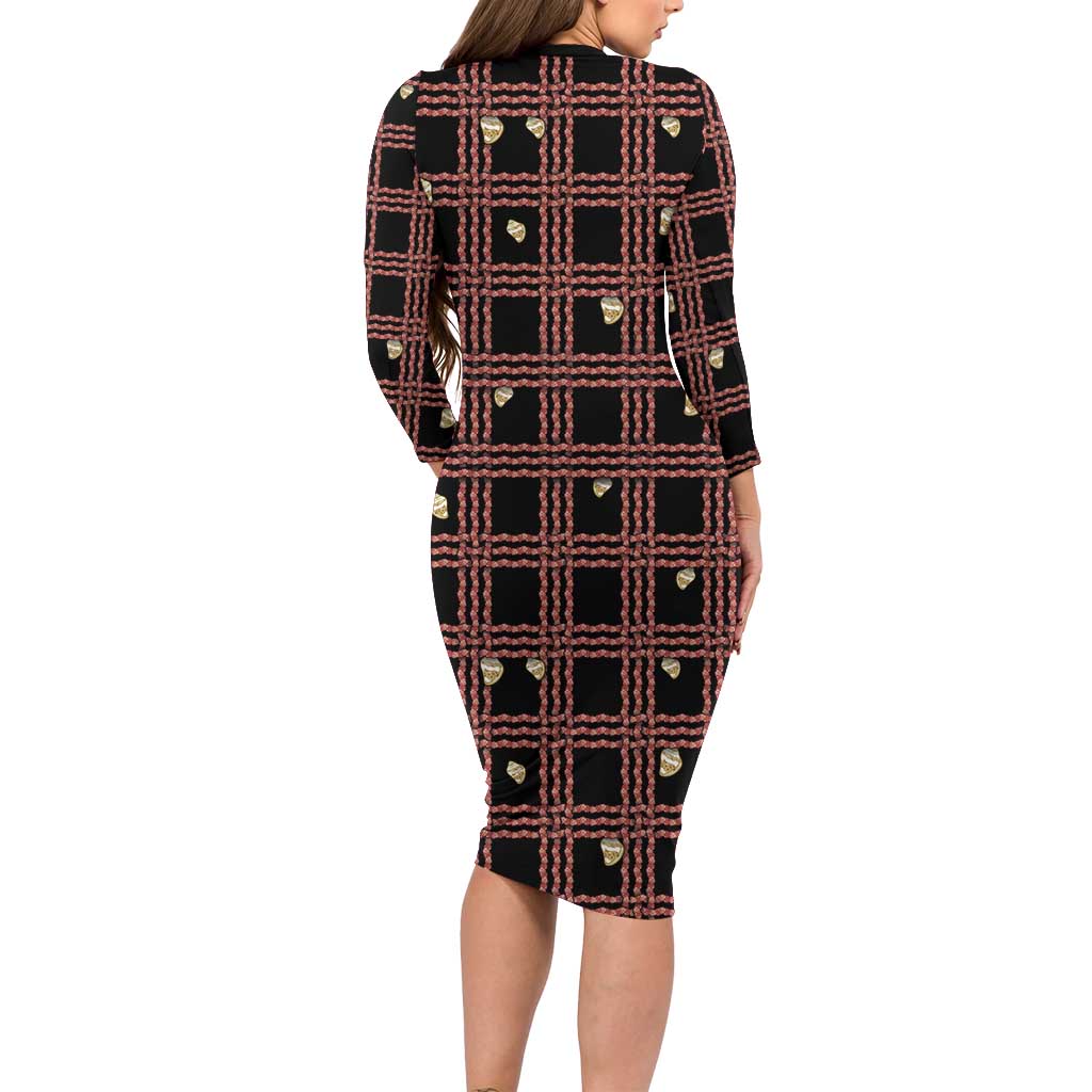 Hawaii Palaka Kahelelani Shell Lei Costume Long Sleeve Bodycon Dress Plaid Patterns DT05 - Polynesian Pride